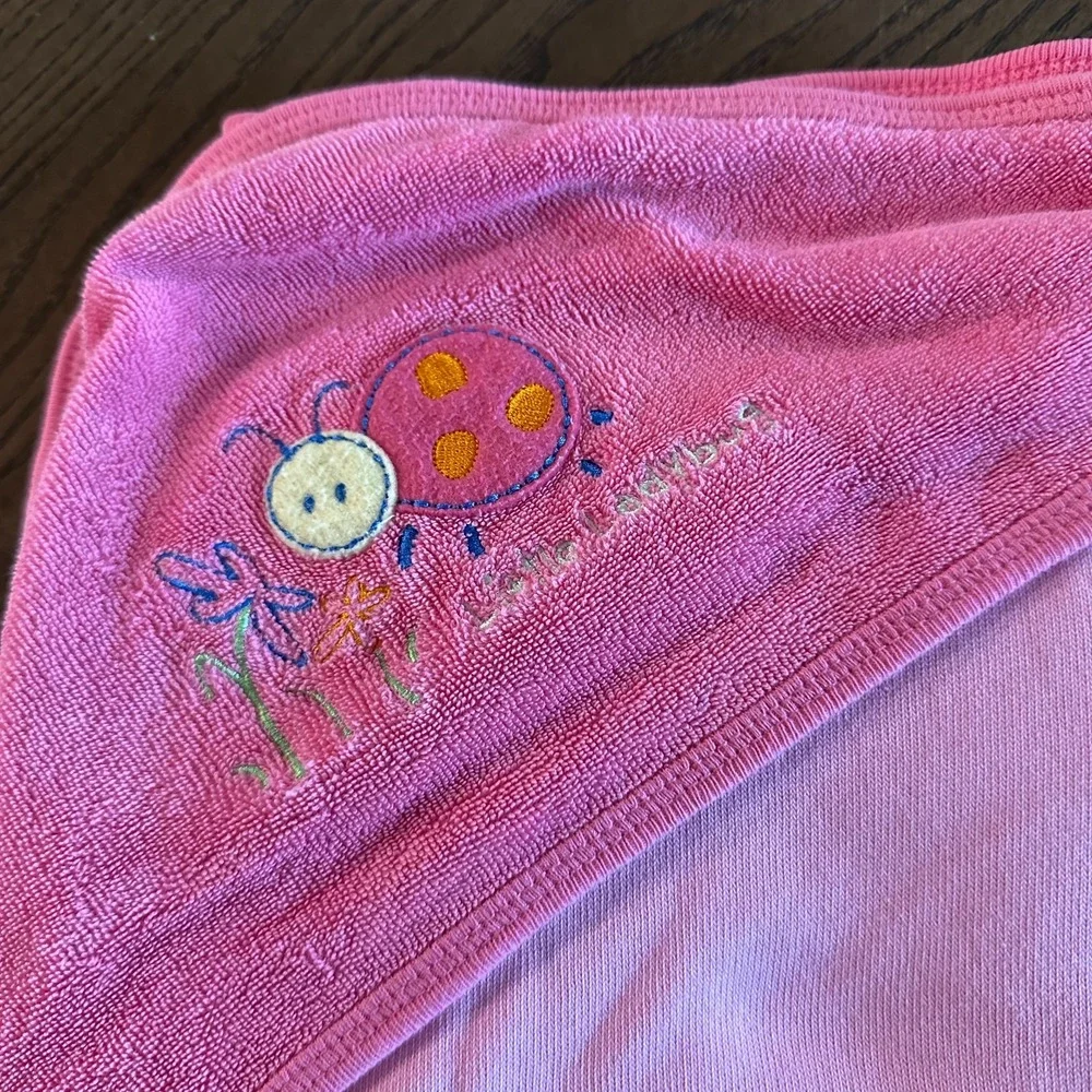 Vintage Carter's Little Ladybug Pink Terry‎ Hood Hooded Towel Blanket Baby Girl